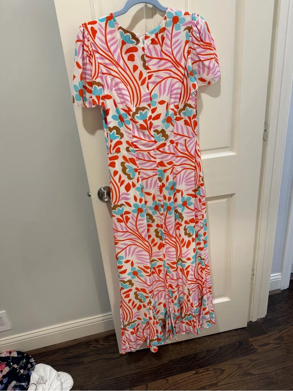 RHODE White Maxi Dress with Coral, Turquoise & Pink Botanical Print